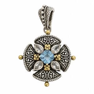 Barbara Bixby Sterling Silver 18K Gold Blue White Topaz Maltese Cross Enhancer